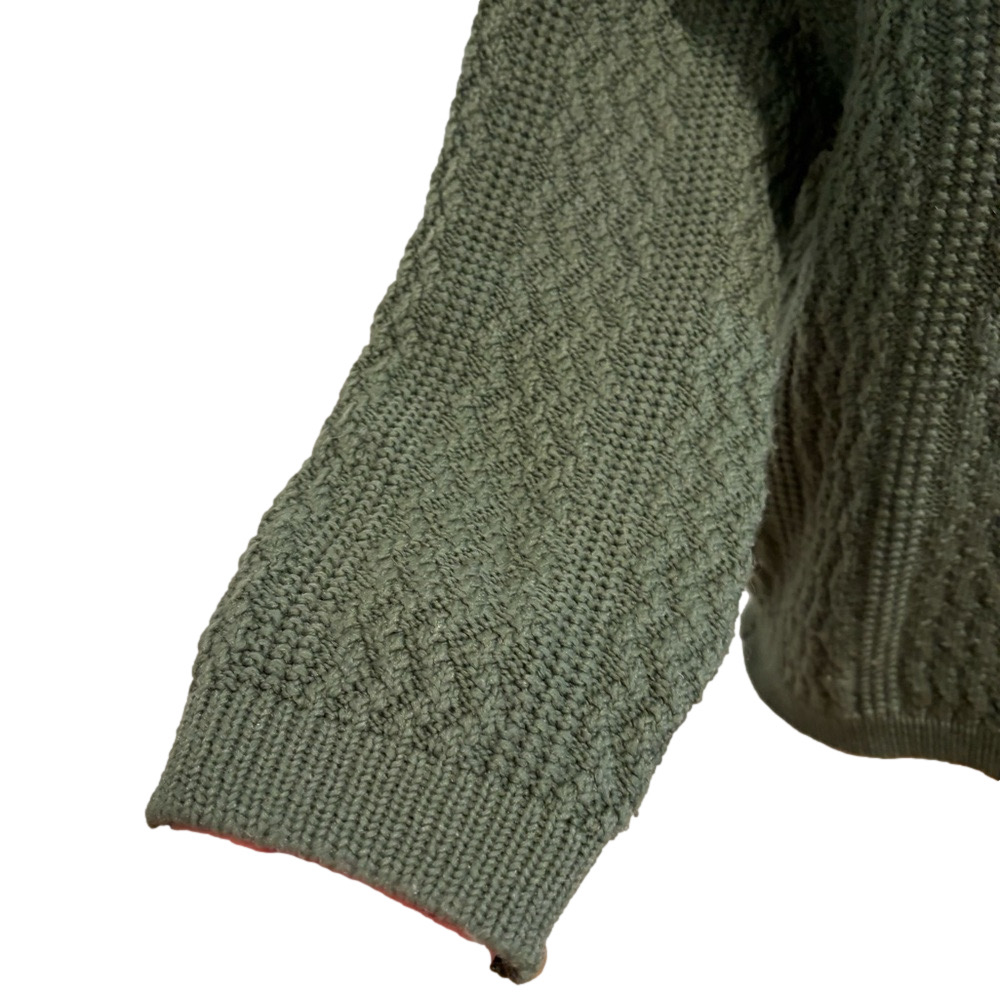 1962 JC PENNEYS OLIVE GREEN HIGH COLLAR CABLE KNIT SWEATER 3/4 SLEEVE MCM SZ L - Picture 5 of 6